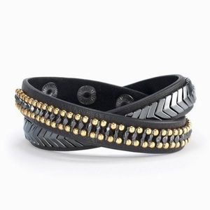 Gilded Path Double Wrap Bracelet - Genuine Leather & Hematite